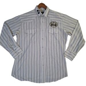 Roper Dos de Oro Western Pearl Snap Shirt Mens Large Striped Metallic Gold Logo